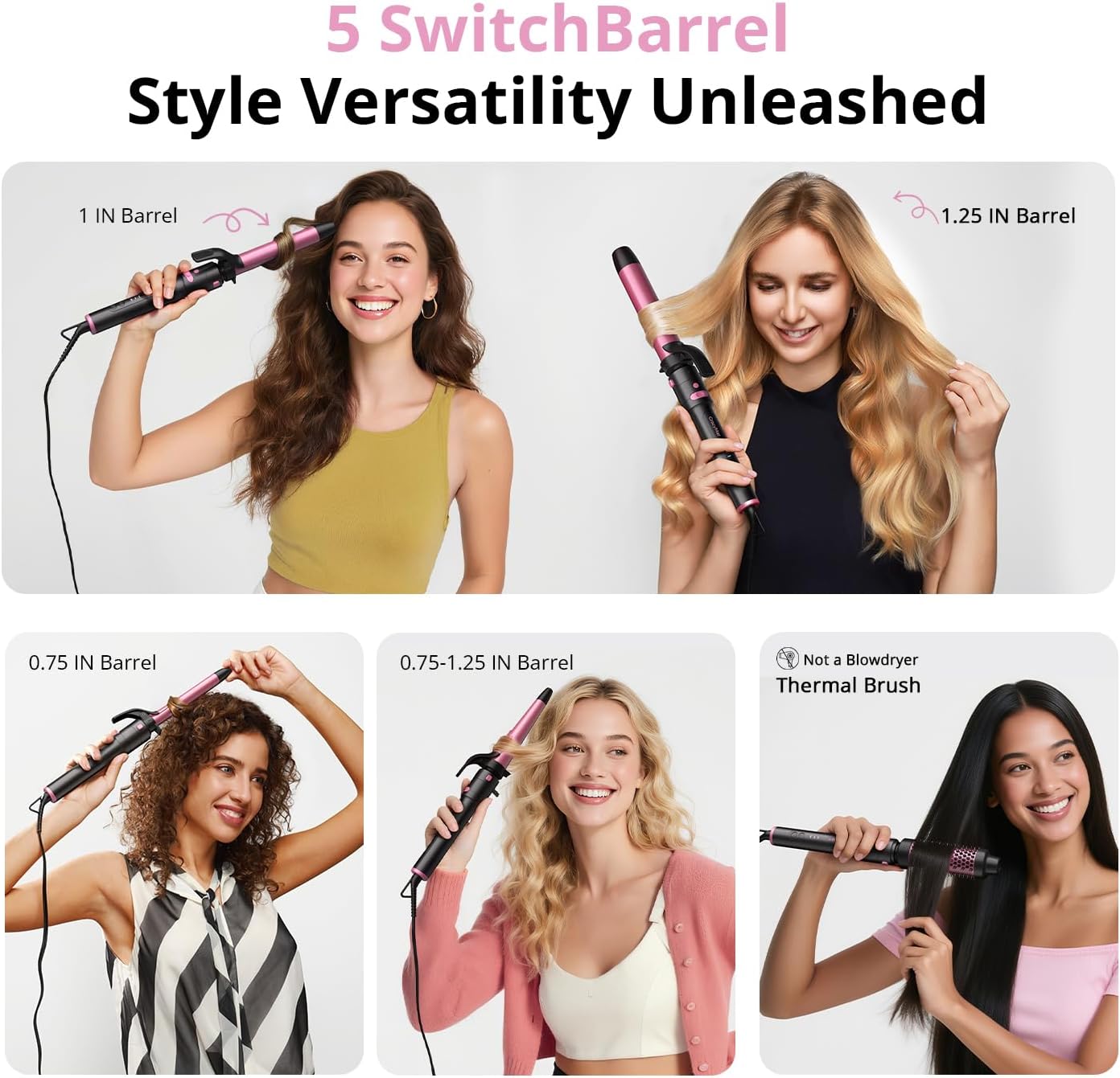CrazyMar 5-in-1 Rotating Curling Iron Set