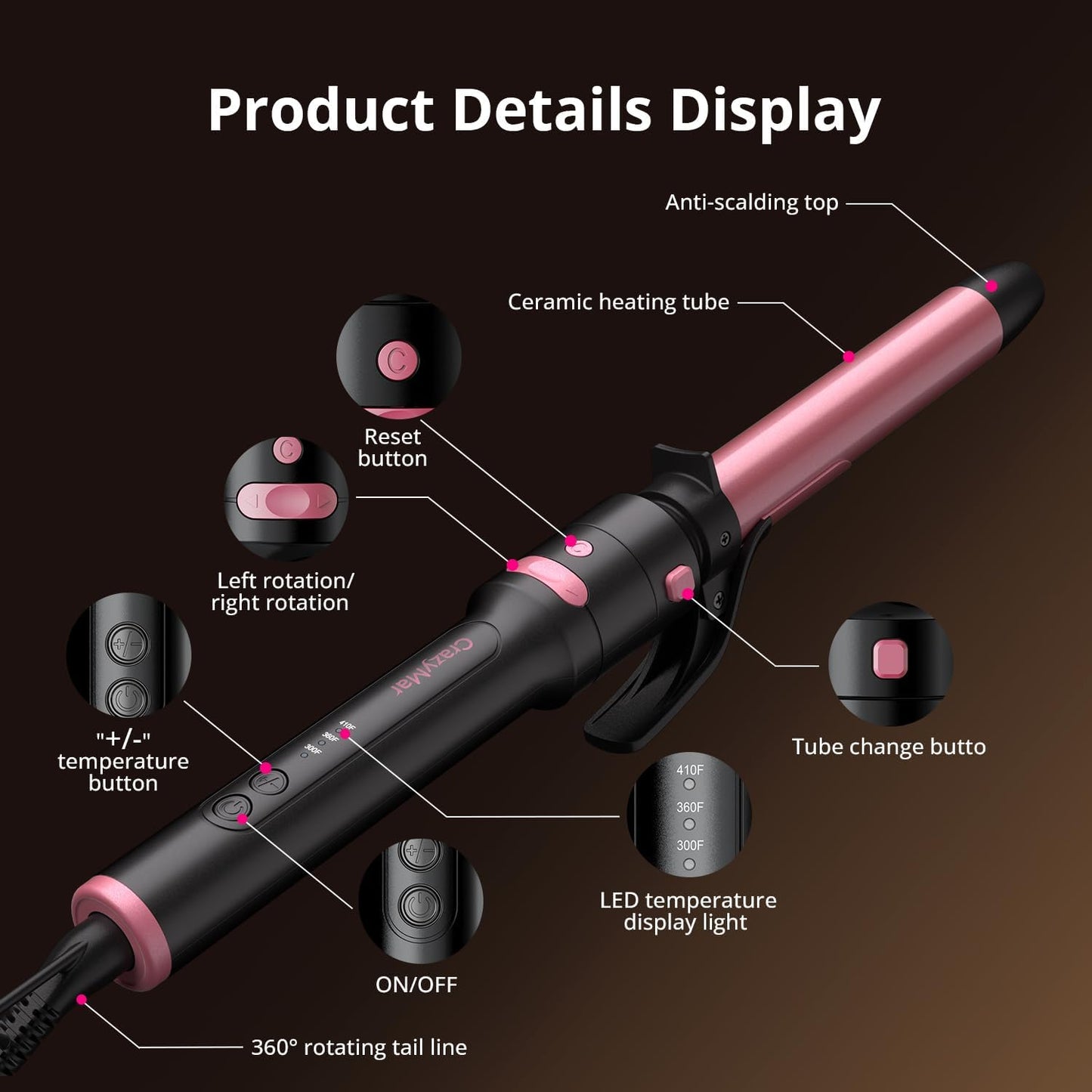 CrazyMar 5-in-1 Rotating Curling Iron Set