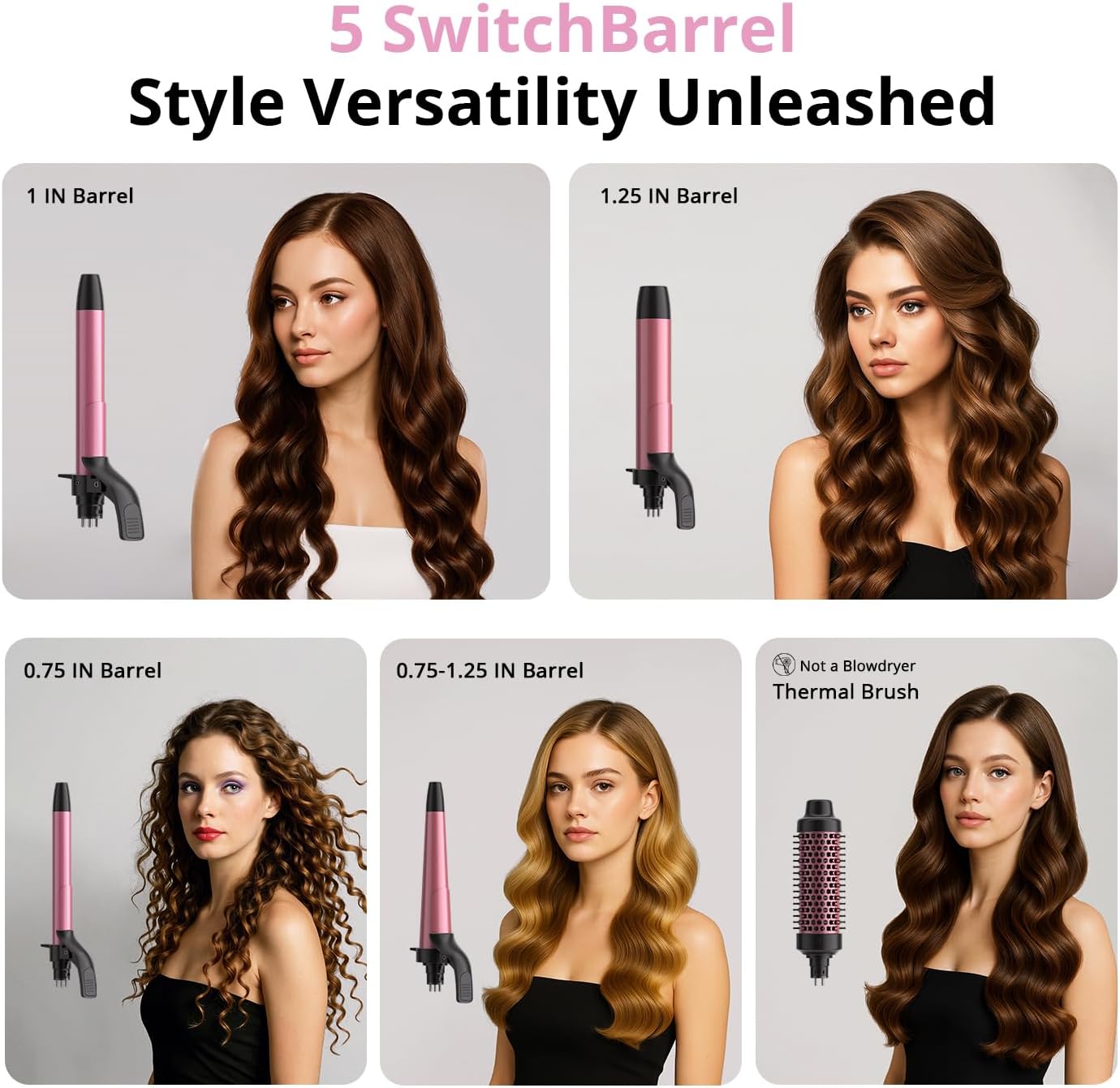 CrazyMar 5-in-1 Rotating Curling Iron Set