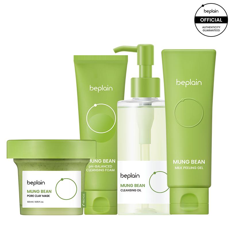 Skin Detox Cleansing Kit – Mung Bean Oil + Foam Cleanser + Peeling Gel + Clay Mask